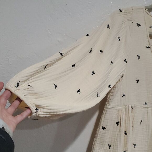 Madewell Lightspun Cotton Bow Blouse in Cream with Balloon Sleeves Size S - Picture 8 of 15